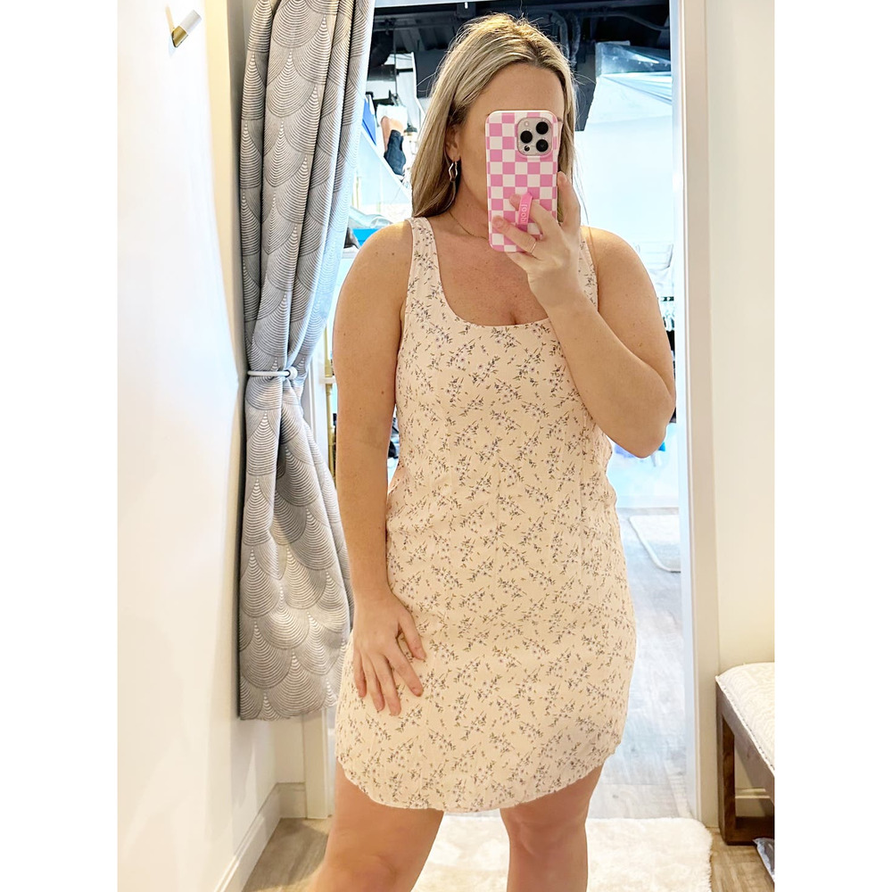 American Eagle Squareneck Floral Slip Mini Dress Smoked Back Pink Medium